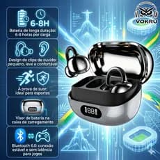 Fone Bluetooth S61 | Áudio Estéreo Hifi, com Microfone, Resistente ao Suor, Modelo Esportivo de Clip na Orelha