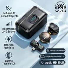 Microfone Lapela Magnético Sem Fio Duplo | Redução de Ruído, Estojo de Carga, Ideal para Live, Gravação e Entrevistas