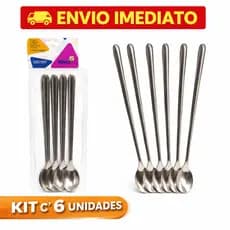 Kit 6 Colher Bailarina Inox 30,8 cm Cabo Longo Para Drinks Bartender Bar Coquetelaria Copos Altos