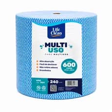 Pano Multiuso Tipo Perfex Rolo Picotado com 600 Panos de 20cm x 40cm - 240 Metros Azul Life Clean