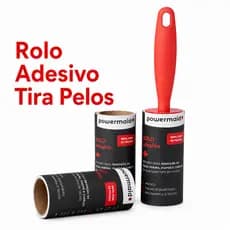Kit Rolo Adesivo + 2 Refis Tira Pelos 90 Folhas Remove Fiapos Cabelos Poeira Roupas Sofá Powermaid