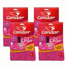 Pano de Chão Microfibra Condor Rosa Grande 70x50cm – Kit 4 Unidades Alta Absorção