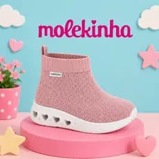 BOTA INFANTIL MOLEKINHA ROSA COM LED, SUPER CONFORTAVEL,  ESTILO MEIA E SOLADO COM LUZ