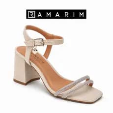 Sandália Ramarim Clássica Confortável Elegante Salto Bloco 9cm Off-White Brilho