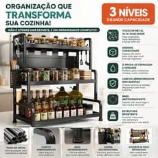 Suporte de Cozinha Multifuncional em Aço Inoxidável, Organizador de Temperos Preto I Estante de Armazenamento Resistente