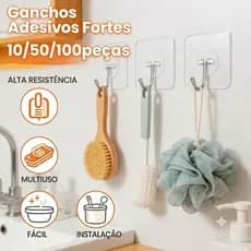 Gancho Adesivo Transparente Multiuso 6x6cm | Forte Fixação, Sem Furos, Resistente à Carga – Kit 10/50/100 Peças