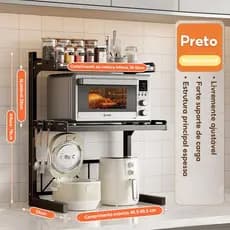 Prateleira Ajustável de Cozinha, Suporte para Micro-ondas e Forno, Retrátil, Resistente em Aço Carbono 2/3 Andares