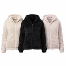 Jaqueta Feminina Fleece com Capuz e Zíper Manga Longa Quentinha Confortável