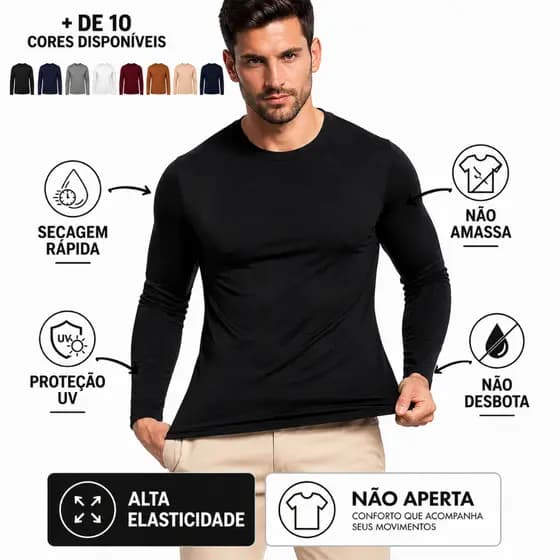 kit 1, 2 ou 3 Blusa Térmica Masculina Peluciada Segunda Pele Manga Longa Inverno Conforto Frio intenso