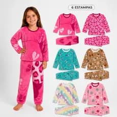 kit 1, 2 ou 3 Pijama Infantil Estampado em Fleece Feminino Inverno Quentinho