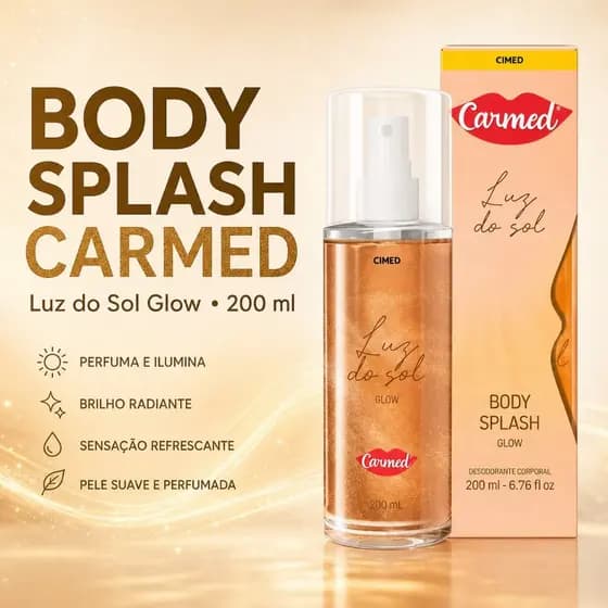 Body Splash Carmed Luz do Sol Glow 200ml - Fragrância Radiante com Notas de Baunilha e Jasmim