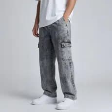 Calça Cargo Jeans Masculina Feminino Cós Elastico Comprida 5 Bolsos Moda Streetwear skate