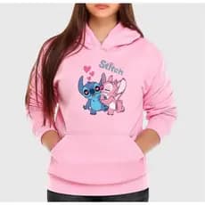 Moletom lilo stitch  Adulto e Unissex Feminino Blusa de frio Grossa Capuz Canguru Algodão