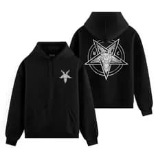 Moletom Canguru Capuz Streetwear Estampado Frente Verso Baphometh Pentagrama Estilo Underground