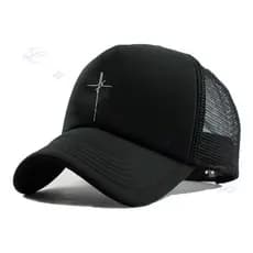Boné Aba Curva Fé Trucker Snapback Fita Ajustável Unissex Preto Masculino Feminino
