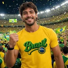 Camiseta Brasil Copa do Mundo Masculina 100% Algodão Premium - Estampa Exclusiva Pronta Entrega