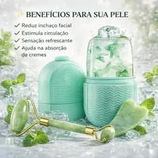 Kit Spa Facial Completo – Jade Roller, Gua Sha e Forma de Gelo para Massagem Refrescante da Pele