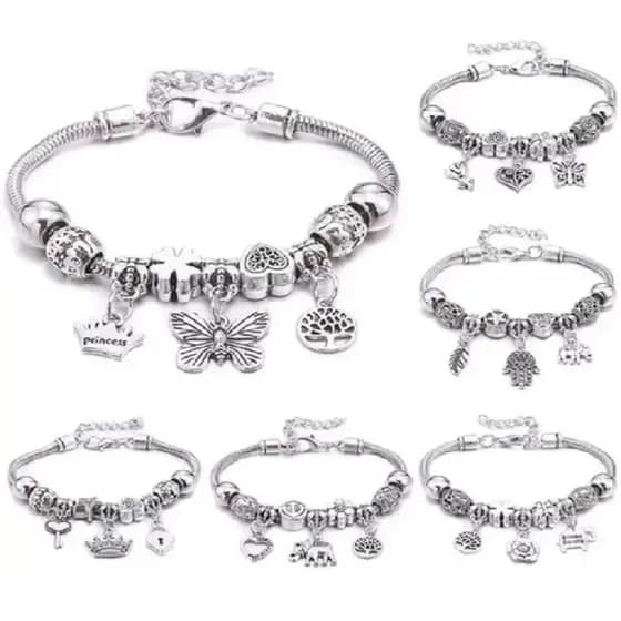 Pulseiras Femininas Com Berloques Prata – Estilo Moda/ Presente Delicado/ Modelo Sortido - WANG