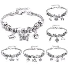 Pulseiras Femininas Com Berloques Prata – Estilo Moda/ Presente Delicado/ Modelo Sortido - WANG