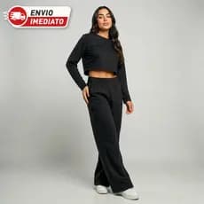 Calça Pantalona Feminina Wide Leg Moletinho Cintura Elástica com Bolsos
