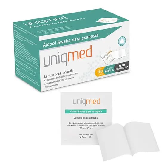 Lenço Umedecido Com Álcool Swabs Para Assepsia Com 100 Unidades