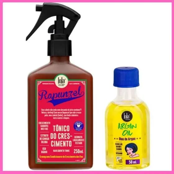 Kit Crescimento e Brilho – Tônico Rapunzel 250ml + Óleo de Argan Oil 50ml Lola Cosmetics