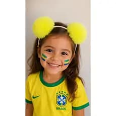 Tiara Copa do Mundo Brasil Pompom Pelúcia Infantil Verde Amarelo Azul Acessório Torcida Fofinho Carnaval Festa Jogos