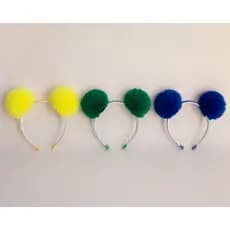 Tiara Brasil Pompom Pelúcia Infantil Copa do Mundo Verde Amarelo Azul Acessório Torcida Promoção Festa Escolar Futebol