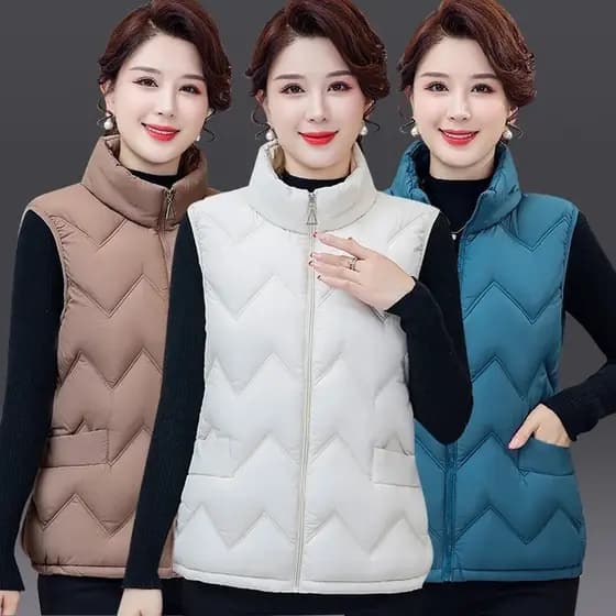 Estilo colete de algodão exterior usar colete redutor de idade gola alta à prova de frio mãe usar colete leve solto algo