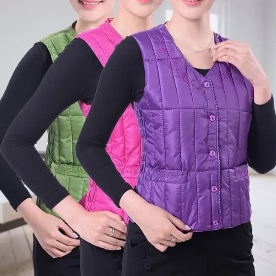 Colete para idosos de meia-idade, colete curto de algodão para mulheres, roupa de mãe, colete quente de algodão de seda