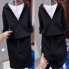 Primavera Casual moletom vestido terno com capuz moda saia versão coreana terno de três peças
