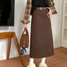 Alta Retro veludo saia feminina primavera outono Design a linha de comprimento médio Hip-embalado saia a linha ##高复古灯芯绒半