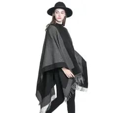 Xale espinha de peixe dupla face feminino étnico preto branco atmosfera simples quente moda xale