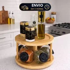 Organizador de Temperos Giratório em Bambu - Base Giratória 360 Sustentável Decoração Cozinha Mesa