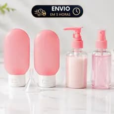 Kit Viagem 6 Peças Frascos Porta Shampoo e Cremes com Estojo e Funil – Mala de Bordo e Academia