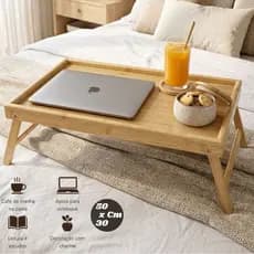 Bandeja Café Da Manhã Bambu Dobrável Com Pé Para Cama - Home Office