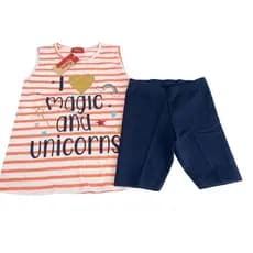 Conjunto Infantil Feminino Magic and Unicorns Verão Menina Tam. 4 Anos Blusa Listrada + Bermuda