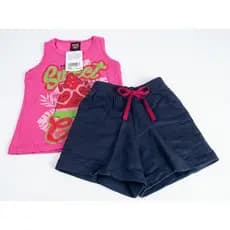 Conjunto Infantil Feminino Sweet Cat Verão Menina Tam. 4 Anos Regata Rosa + Short Azul