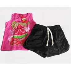 Conjunto Infantil Feminino Verão Sweet and Cool Rosa com Short Preto Tamanho 8 Anos