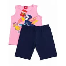 Conjunto Infantil Feminino Tucano Tropical Verão Menina Tam. 4 Anos Regata Rosa + Bermuda Azul
