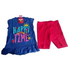Conjunto Infantil Feminino Happy Time Azul e Rosa Menina Tamanho 2 Anos