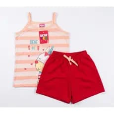 Conjunto Infantil Feminino Unicórnio Verão Regata Listrada e Short Vermelho Tam 8 Anos