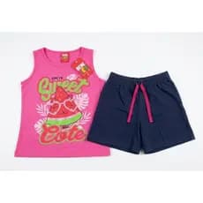 Conjunto Infantil Feminino Sweet and Cute Rosa com Short Azul Marinho Tam 8 Anos