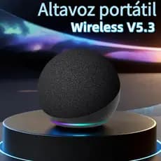 Caixa de Som Portátil Alaxe — Caixa de Som Bluetooth Sem Fio. Suporta reprodução sem fio e via USB, possui luzes RGB