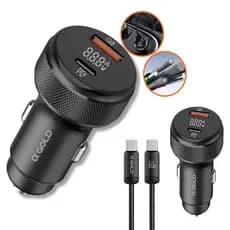 Carregador Veicular Turbo 60W LED Tipo C e USB + Cabo Tipo C