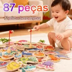 82 Peças Jogo de Pesca Magnético de Madeira, Brinquedo Educativo Montessori, Presente Criativo para Crianças