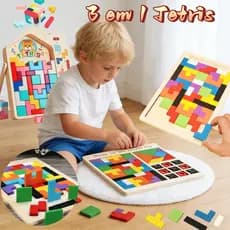 TETRIS 3EM1 Quebra-Cabeça 3D Colorido Tangram De Madeira Brinquedos Tetris  Jogo GrandeTangram Montessori Para Crianças