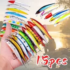 Medoosi 15pcs Kit Acessórios de Pesca Composto por Iscas, Anzóis e Pescoços, Equipamento para Pesca de Água Doce e Mar