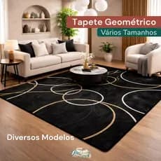 Tapete Sala Quarto Geométrico Antiderrapante Flannel Macio Estampado Vários Tamanhos