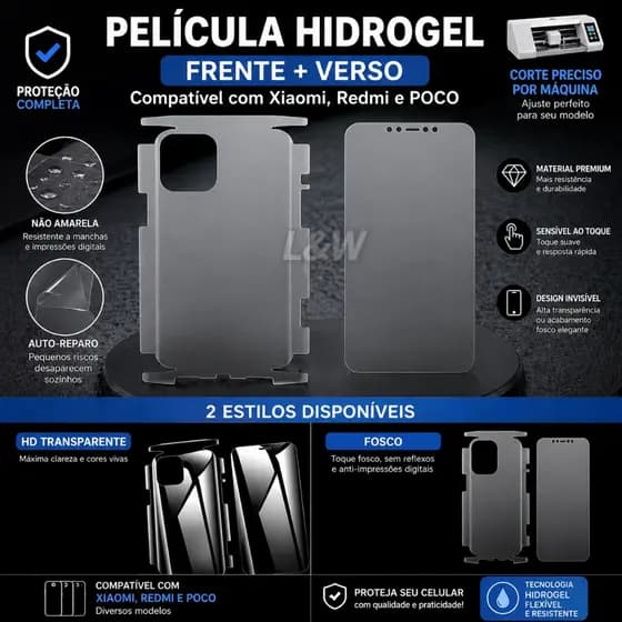 Kit de Frente e Traseira Película Hidrogel Universal HD/Matte(Fosca) para Redmi note 8/9/10/11/12/13